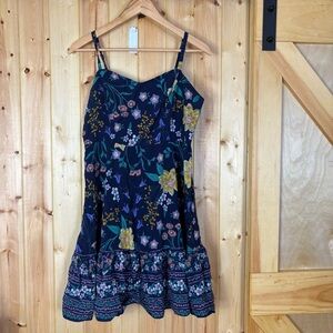 Old Navy Womens Floral Fit Flare Tiered Cami Sun Dress blue garden party summer